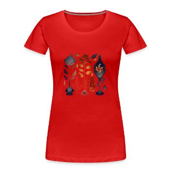 Magical herbarium with plants, leaves, fillets - Women's Premium Organic T-Shirt - red - Front - Mia (176cm)