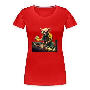 Beastly cool pig DJ with beer - Women's Premium Organic T-Shirt - red - Front - Mia (176cm)