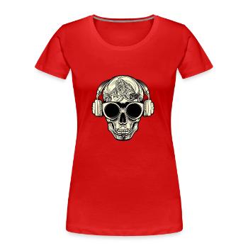 Crâne avec écouteurs et lunettes de soleil - T-shirt bio Premium Femme - rouge - Devant - Mia (176cm)