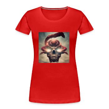 Dark Art - Fliegender Schädel - Frauen Premium Bio T-Shirt - Rot - Vorne - Mia (176cm)