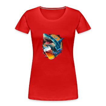 Beer-drinking shark - Women's Premium Organic T-Shirt - red - Front - Mia (176cm)