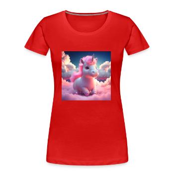 cute baby unicorn running playfully over clouds - Frauen Premium Bio T-Shirt - Rot - Vorne - Mia (176cm)