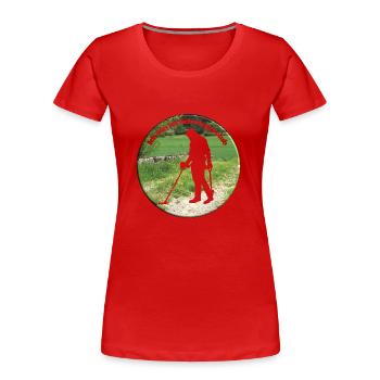Mit Detektor-schwingen auf Schatzsuche - Frauen Premium Bio T-Shirt - Rot - Vorne - Mia (176cm)