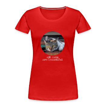 Alle Katzen sind schön - Frauen Premium Bio T-Shirt - Rot - Vorne - Mia (176cm)