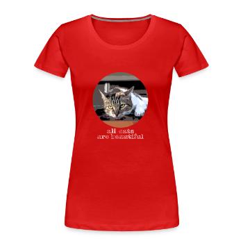 Alle Katzen sind schön - Frauen Premium Bio T-Shirt - Rot - Vorne - Mia (176cm)