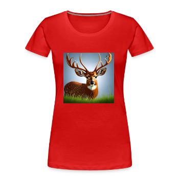 Hirsch im Gras - Frauen Premium Bio T-Shirt - Rot - Vorne - Mia (176cm)