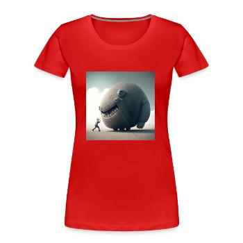 Seltsam nach oben geht runter - Frauen Premium Bio T-Shirt - Rot - Vorne - Mia (176cm)
