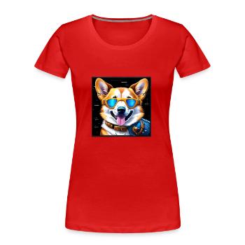 Futuristischer Corgi - Frauen Premium Bio T-Shirt - Rot - Vorne - Mia (176cm)