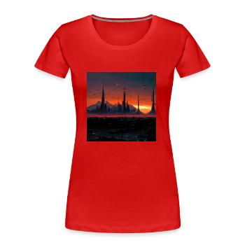 anubis, sunset, moutains, cyber village - Women's Premium Organic T-Shirt - red - Front - Mia (176cm)