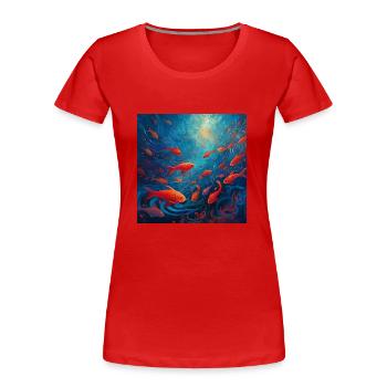 Colourful schools of fish in the sea - Women's Premium Organic T-Shirt - red - Front - Mia (176cm)