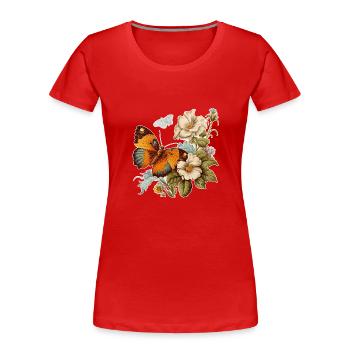 Vintage Flower Butterfly Ur-Tshirt - Frauen Premium Bio T-Shirt - Rot - Vorne - Mia (176cm)