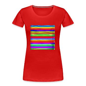 fines bandes horizontales de couleurs folles - T-shirt bio Premium Femme - rouge - Devant - Mia (176cm)