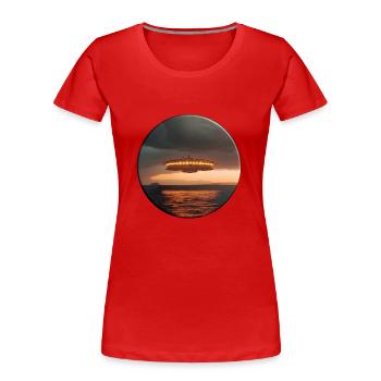 Warum häufen sich die Berichte über Ufos? - Frauen Premium Bio T-Shirt - Rot - Vorne - Mia (176cm)