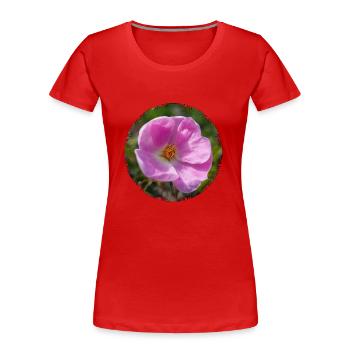 L’églantier est aussi appelée la rose des chiens - T-shirt bio Premium Femme - rouge - Devant - Mia (176cm)