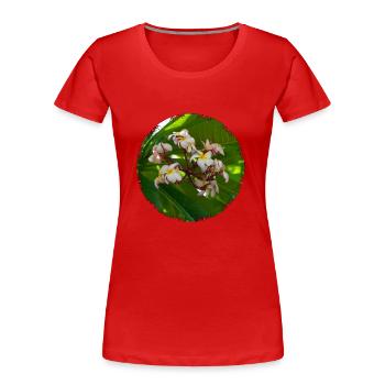 Plumeria Frangipani-Blüten - Frauen Premium Bio T-Shirt - Rot - Vorne - Mia (176cm)