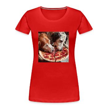 Deux chiens mangeant de la pizza salami - T-shirt bio Premium Femme - rouge - Devant - Mia (176cm)