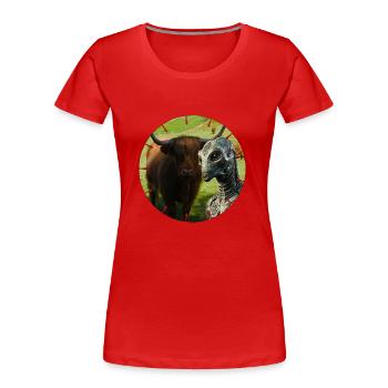 Alien fell into the camera ? - Women's Premium Organic T-Shirt - red - Front - Mia (176cm)