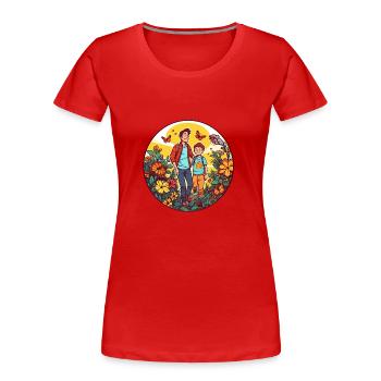 Une promenade de la fête des pères dans la nature, père + fils - T-shirt bio Premium Femme - rouge - Devant - Mia (176cm)
