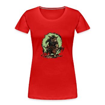 Sleek Skaven logo with green accents - Women's Premium Organic T-Shirt - red - Front - Mia (176cm)