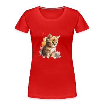 Watercolor Kitten - Frauen Premium Bio T-Shirt - Rot - Vorne - Mia (176cm)