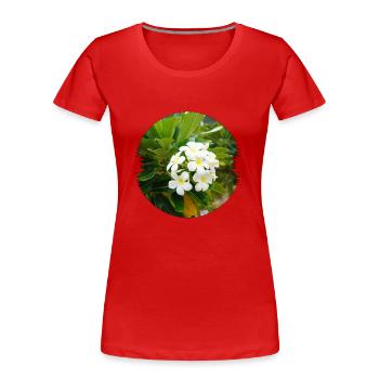 Plumeria ist eine exotische und duftende Blume - Frauen Premium Bio T-Shirt - Rot - Vorne - Mia (176cm)