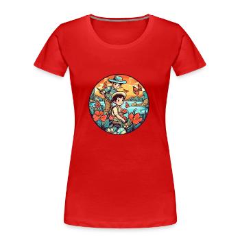 Vater und Sohn Angeln am Vatertag - Frauen Premium Bio T-Shirt - Rot - Vorne - Mia (176cm)