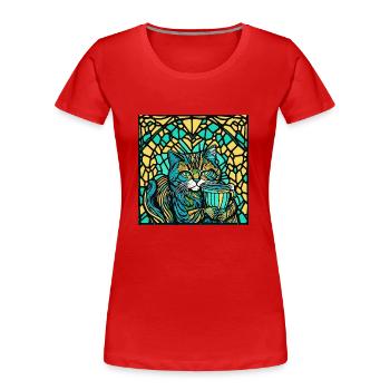 Cat with a cup - Women's Premium Organic T-Shirt - red - Front - Mia (176cm)
