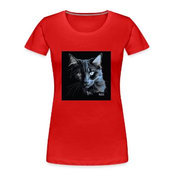 Chat noir aux yeux bleus avec baiser - T-shirt bio Premium Femme - rouge - Devant - Mia (176cm)