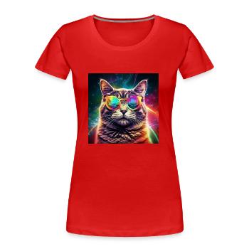 Kosmischer Katzenflair - Frauen Premium Bio T-Shirt - Rot - Vorne - Mia (176cm)