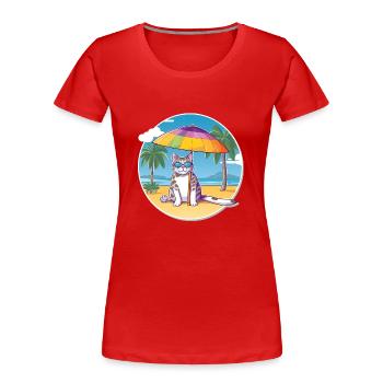 Chat de plage - T-shirt bio Premium Femme - rouge - Devant - Mia (176cm)