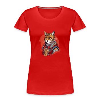 Chat samouraï - T-shirt bio Premium Femme - rouge - Devant - Mia (176cm)
