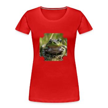 Sei kein Frosch heißt es in einer Redewendung - Frauen Premium Bio T-Shirt - Rot - Vorne - Mia (176cm)