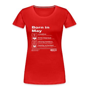 Né en mai - T-shirt bio Premium Femme - rouge - Devant - Mia (176cm)