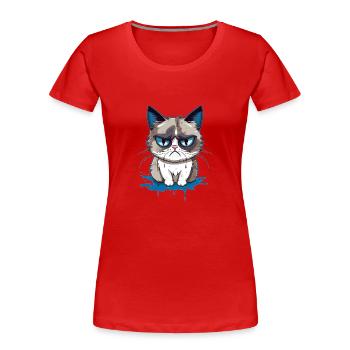 Chat grincheux câlin - T-shirt bio Premium Femme - rouge - Devant - Mia (176cm)