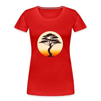 Sonnenaufgangin der Savanne mit Baum - Frauen Premium Bio T-Shirt - Rot - Vorne - Mia (176cm)