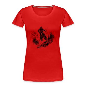 Vététistes à vélo en haut de la montagne - T-shirt bio Premium Femme - rouge - Devant - Mia (176cm)