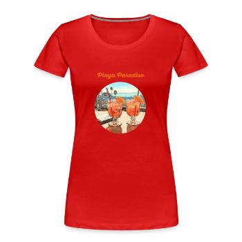 Urlaub und Cocktails „Playa Paradise“ - Frauen Premium Bio T-Shirt - Rot - Vorne - Mia (176cm)