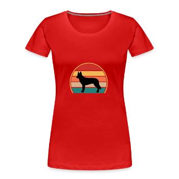 Czechoslovak Wolfdog Dog Silhouette Retro Sunset - Women's Premium Organic T-Shirt - red - Front - Mia (176cm)