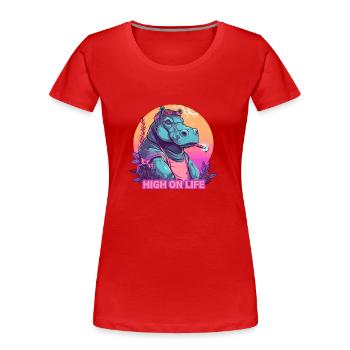 Hippos - High on Life - Frauen Premium Bio T-Shirt - Rot - Vorne - Mia (176cm)