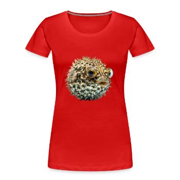 Le poisson-globe se gonfle lorsqu’il est menacé - T-shirt bio Premium Femme - rouge - Devant - Mia (176cm)