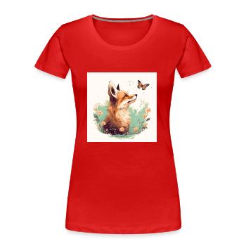 Fuchs mit Schmetterling - Frauen Premium Bio T-Shirt - Rot - Vorne - Mia (176cm)