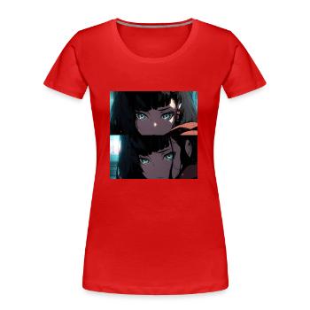 Emerald Gaze: Anime-Porträt eines schönen Mädchens - Frauen Premium Bio T-Shirt - Rot - Vorne - Mia (176cm)
