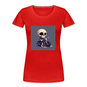 Bone to be Wild: Adorable Skull Riding a Motorbike - Women's Premium Organic T-Shirt - red - Front - Mia (176cm)