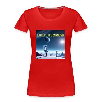 Erkunde das Unbekannte - Frauen Premium Bio T-Shirt - Rot - Vorne - Mia (176cm)