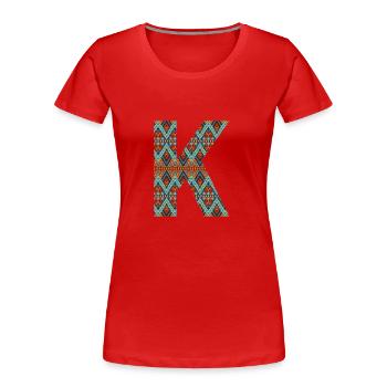 Buchstabe K- Boho-Design, buntes Monogramm - Frauen Premium Bio T-Shirt - Rot - Vorne - Mia (176cm)