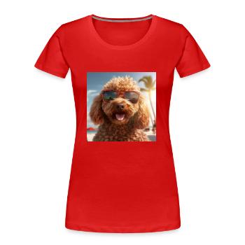 Caniche avec des lunettes de soleil en vacances sur la plage - T-shirt bio Premium Femme - rouge - Devant - Mia (176cm)