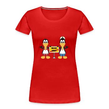 PINGUINE - URLAUB - SHAKA - LUSTIGE VÖGEL - Frauen Premium Bio T-Shirt - Rot - Vorne - Mia (176cm)