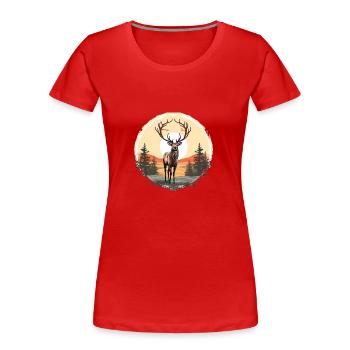 Hirschgeweih Evergreen Retro Sonnenuntergang - Frauen Premium Bio T-Shirt - Rot - Vorne - Mia (176cm)