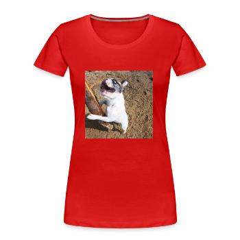Französische Bulldoge mit Stock - Frauen Premium Bio T-Shirt - Rot - Vorne - Mia (176cm)