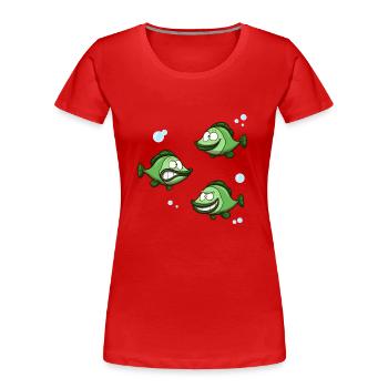 Lustiger Fisch mit verschiedenen Ausdrücken - Frauen Premium Bio T-Shirt - Rot - Vorne - Mia (176cm)
